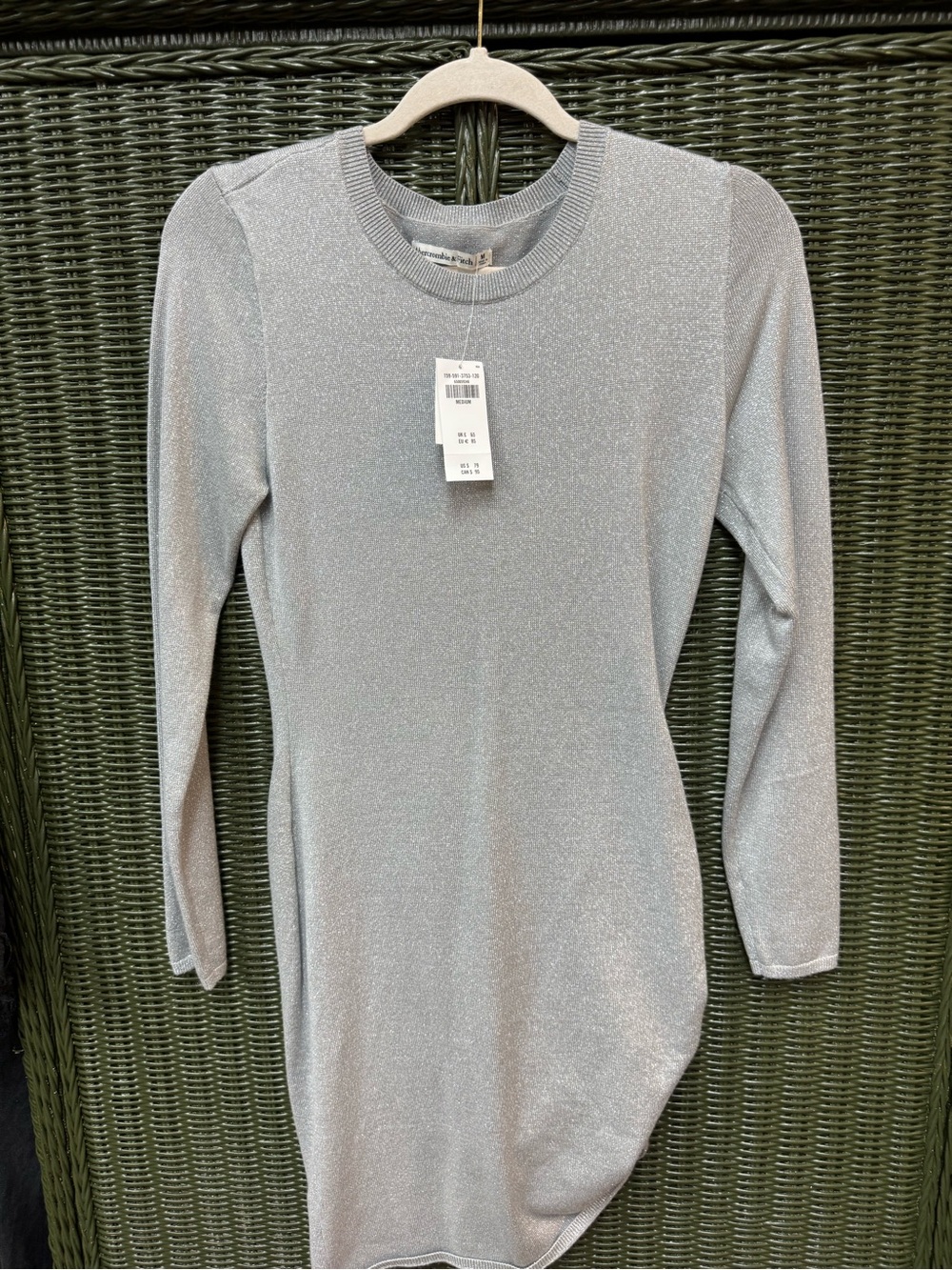 Abercrombie & Fitch Silver Long-Sleeve Ruched Mini Dress